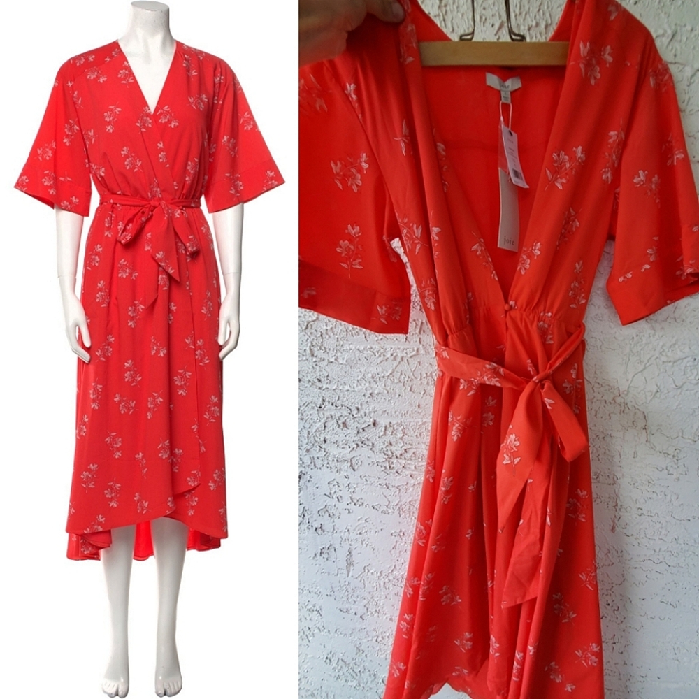 Joie Daymon B Floral Red Kimono Style Dress NWT MSRP $378